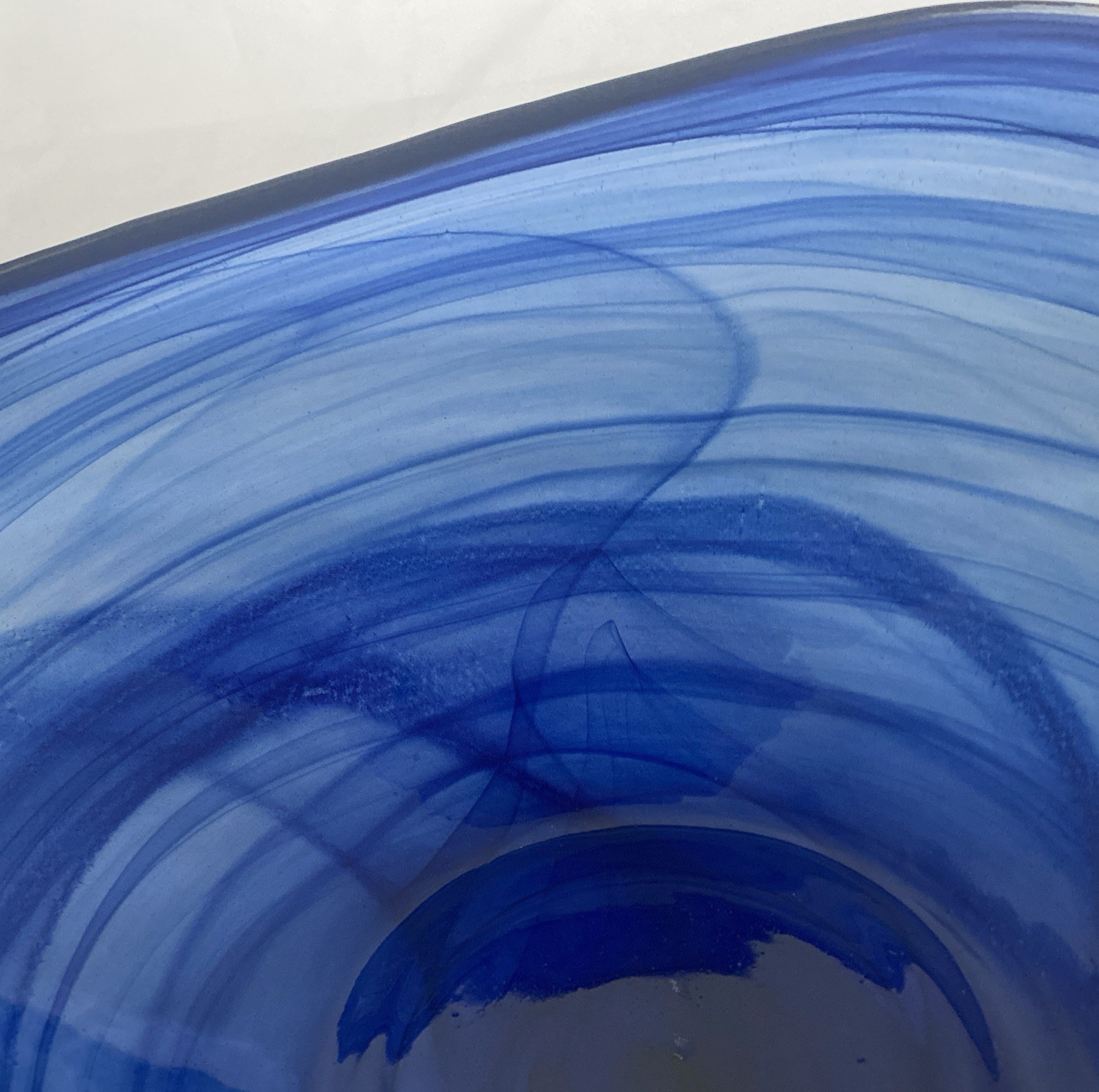 Murano Style Art Glass Cobalt Blue Swirl Asymmetrical Bowl 13 5/8″ Long