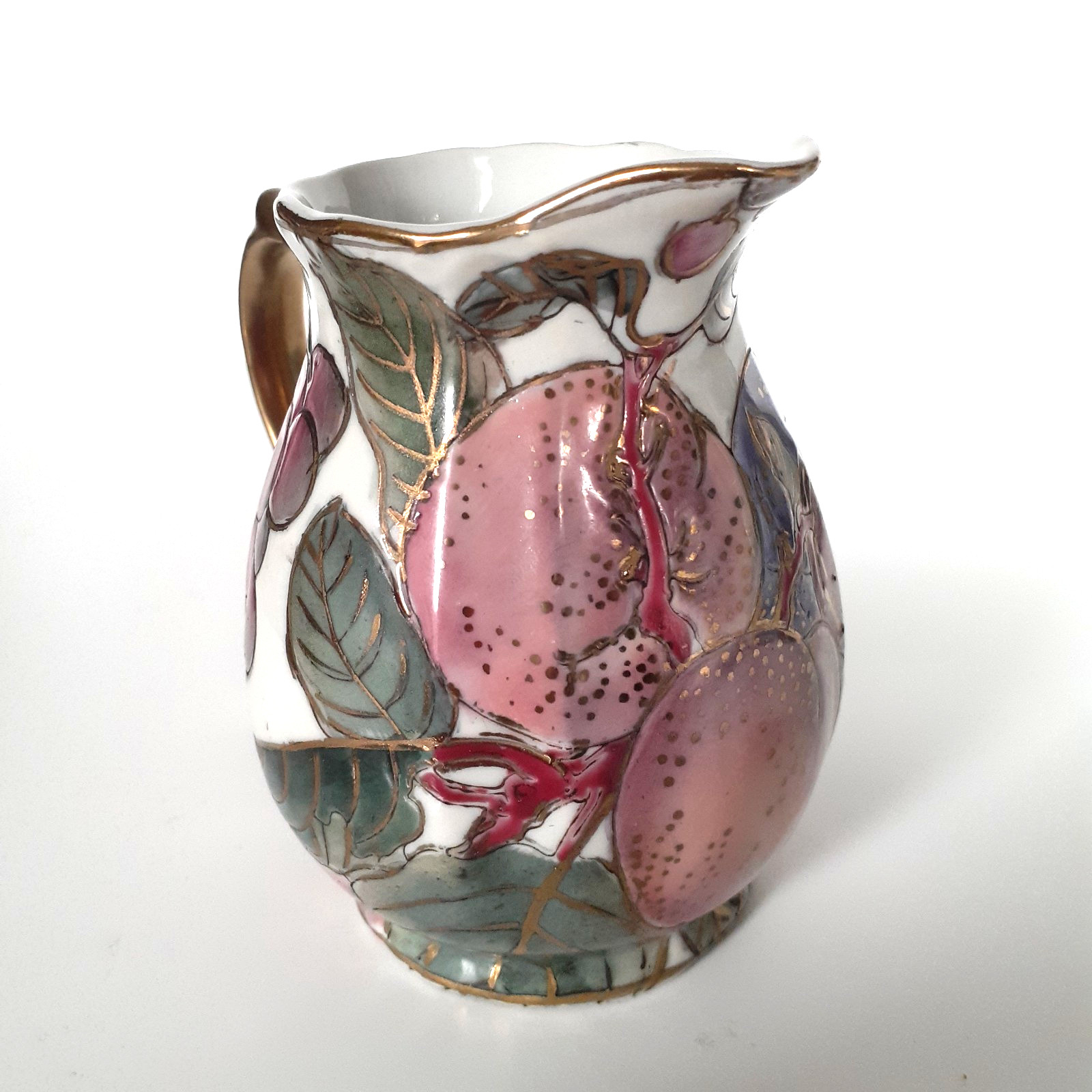 Toyo Vintage Chinese Porcelana Creamer Hand Painted Plum Floral Gold Trim 4″