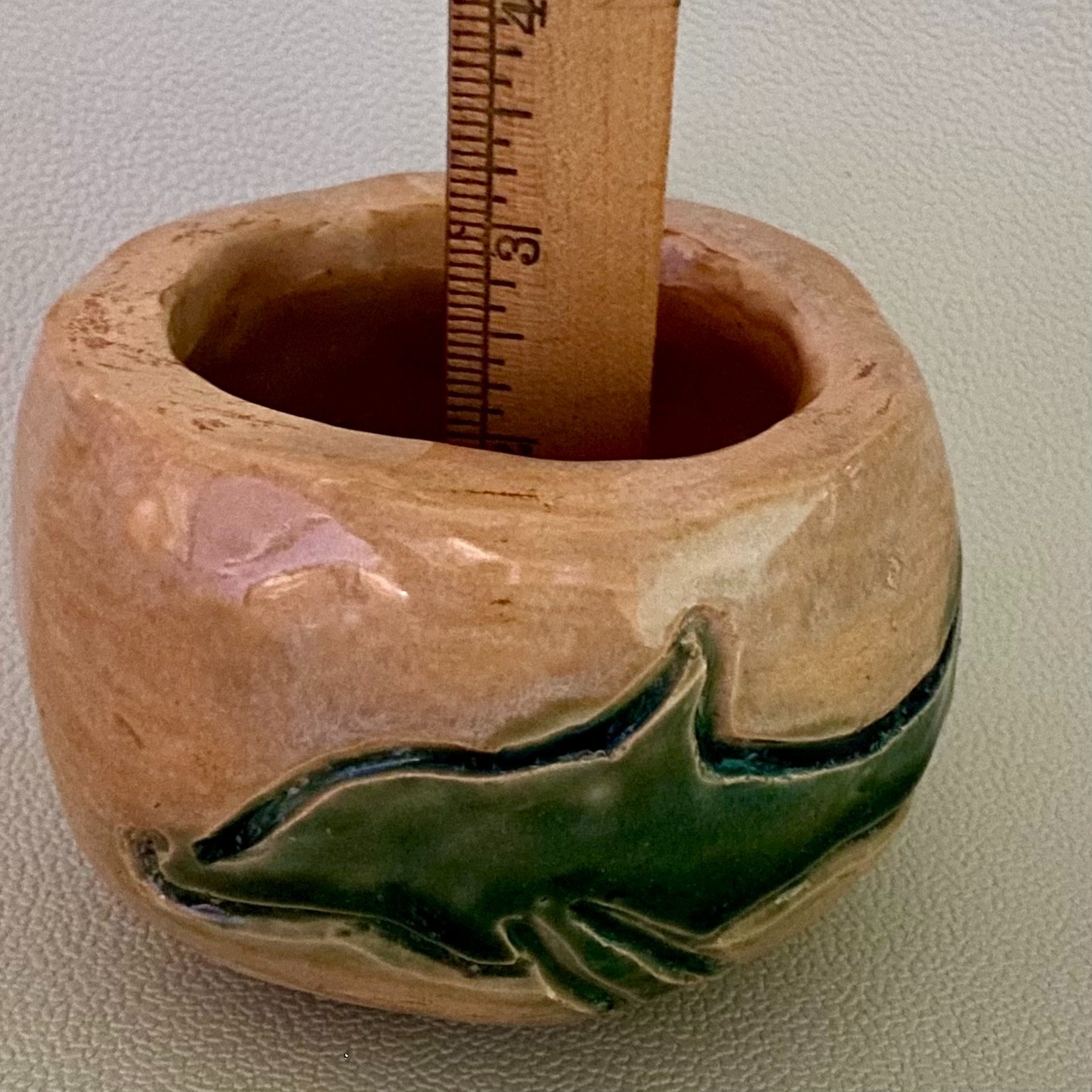 OOAK Studio Pottery Embossed Shark Pinch Pot Small Bowl Handcrafted Shark Week