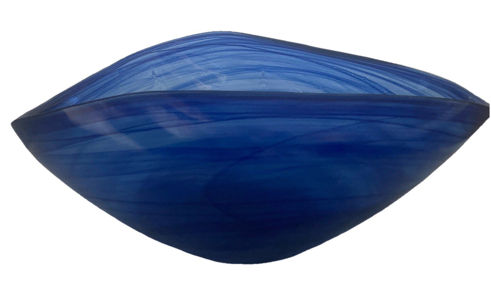 Murano Style Art Glass Cobalt Blue Swirl Asymmetrical Bowl 13 5/8″ Long