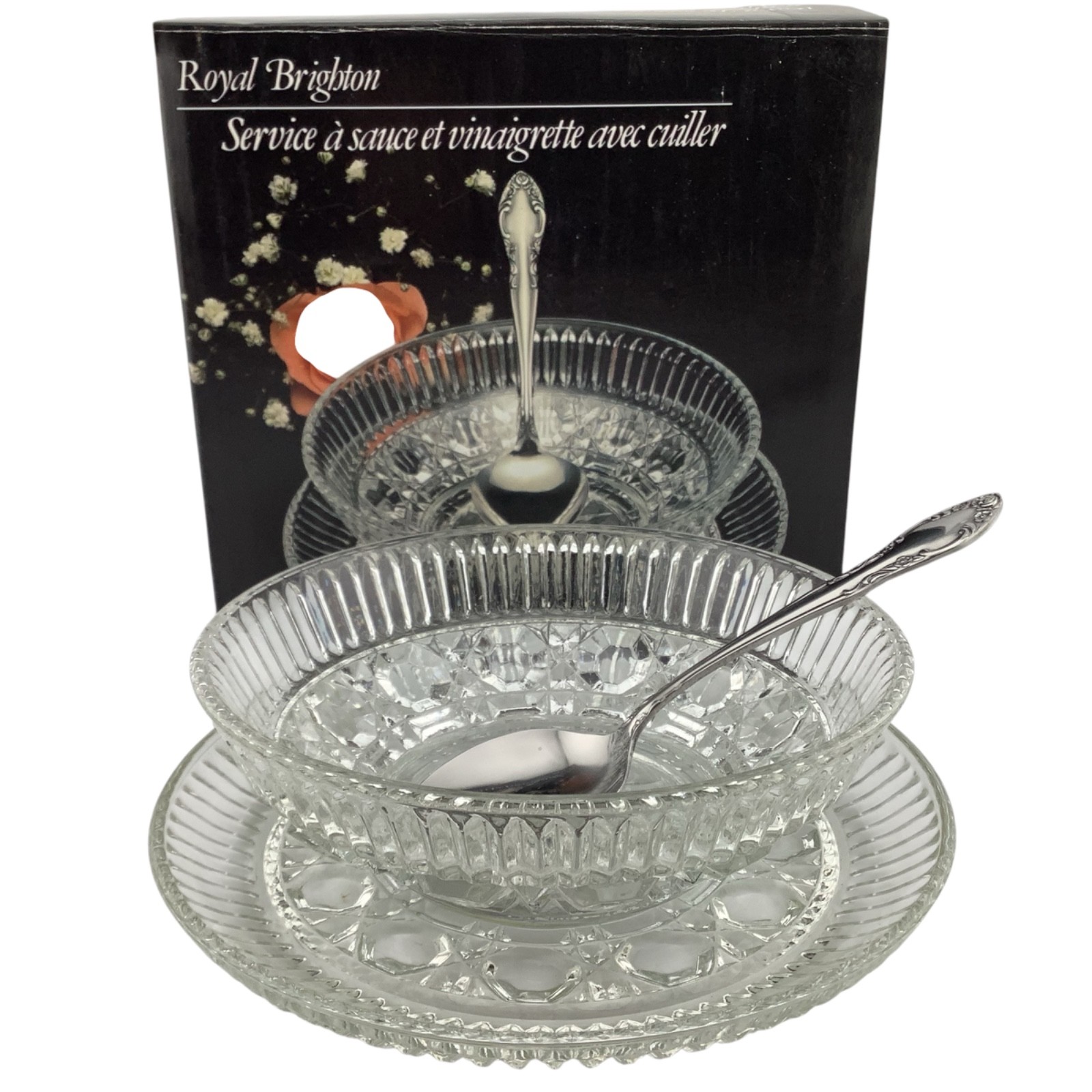 Vintage New Lot 3 Crystal Sauce Dressing Set Elegant Tablescape Fine Dining