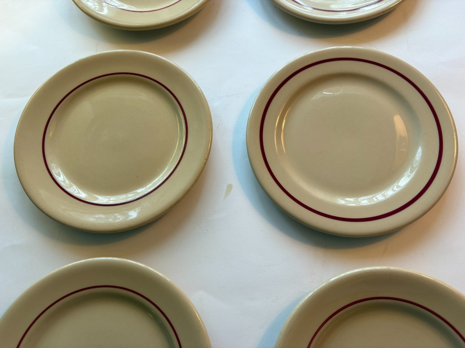 Inca Ware Shenango China Thick Tan Restaurant Ware Set 6 Rare Red Rim 40’s -60’s