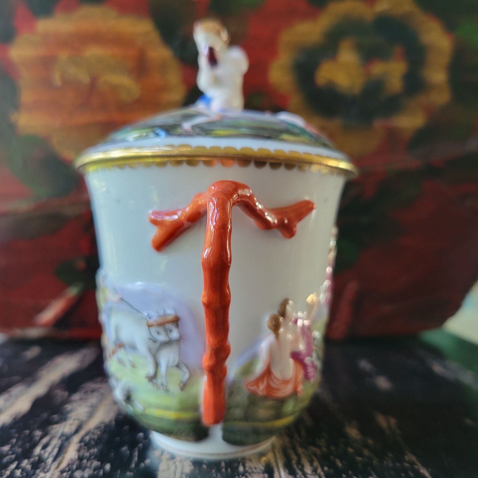 Antique 1800s Ginori Doccia Capodimonte Lidded Porcelain Chocolate Cup Italian