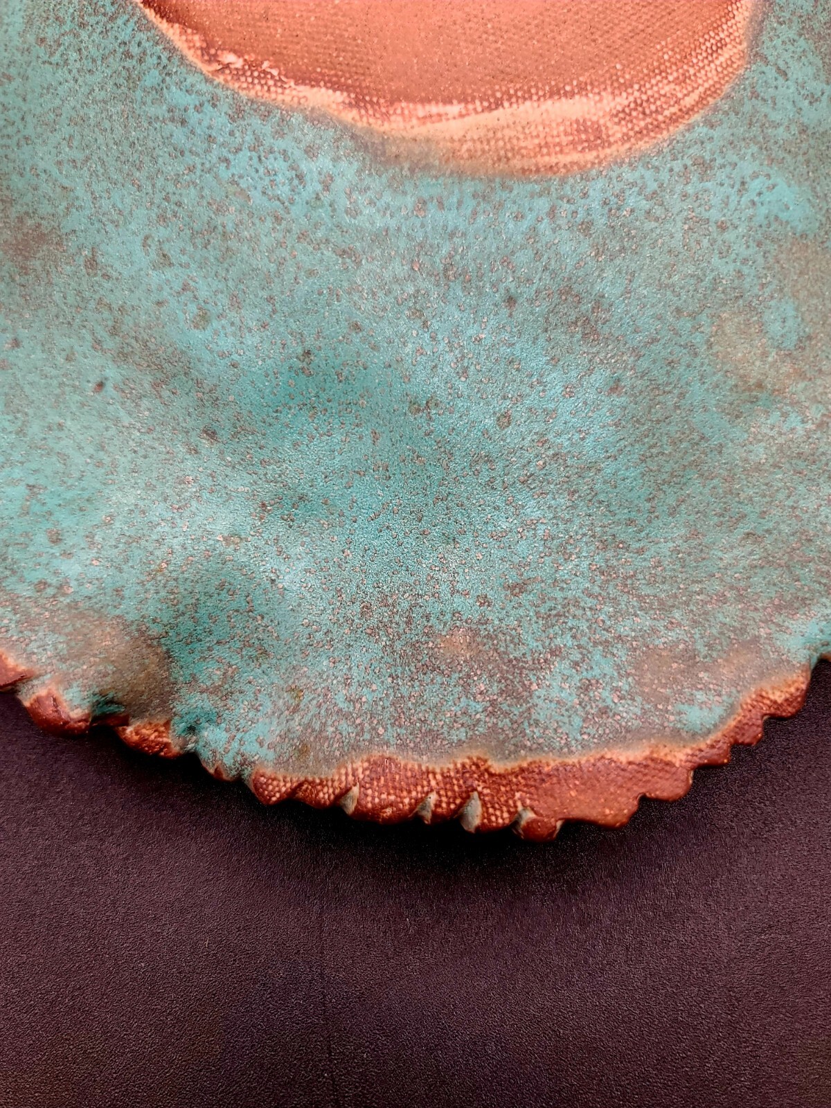 Large Studio Art Pottery Turquoise Maple Leaf Bowl Serving Dish 2007 SIGNED