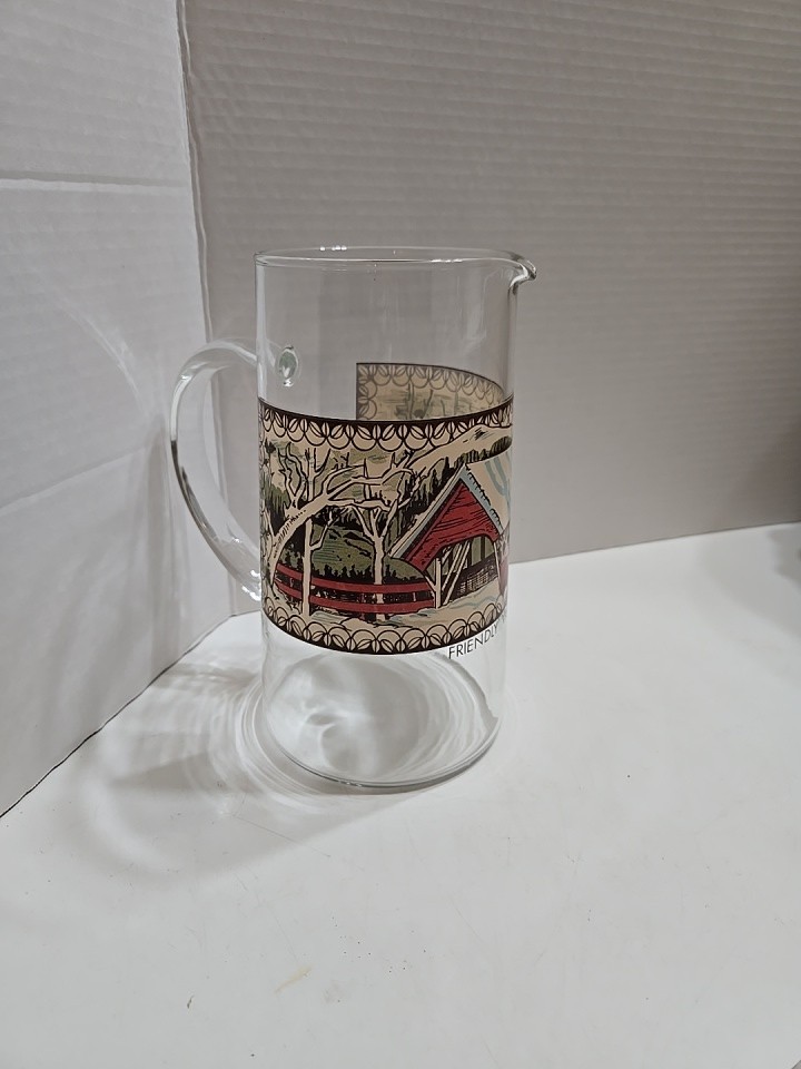 Vintage JOHNSON BROTHERS ” The Friendly Village ” Covered Bridge Scene Glass…