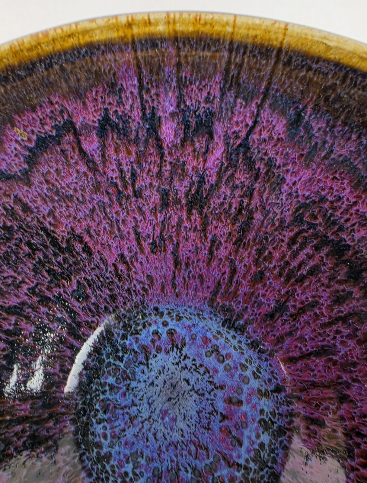 Large Studio Pottery Ceramic Bowl Blue Purple Drip Glaze 8 1/2 In Diameter
