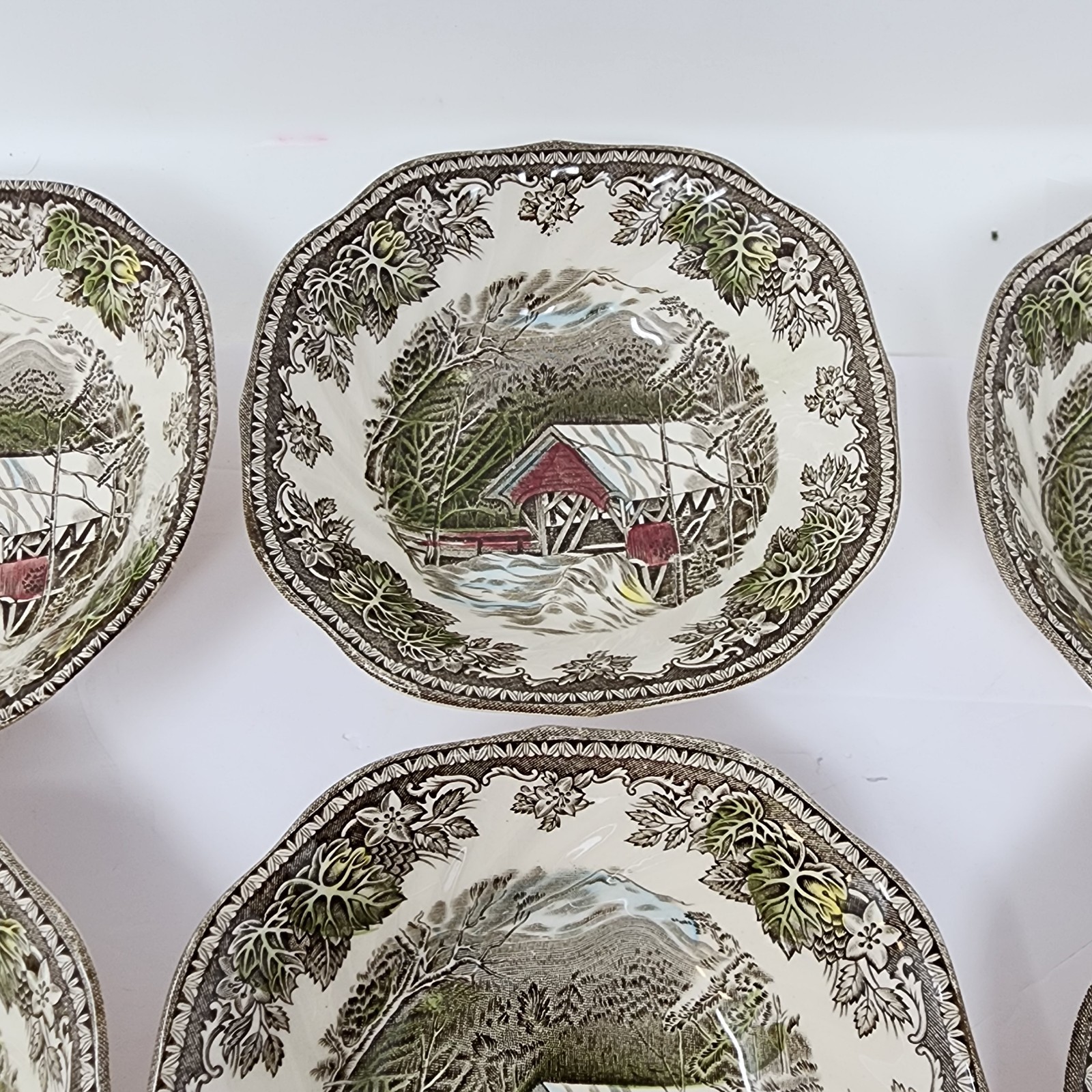 Friendly Village Johnson Brothers Covered Bridge Square Salad Dessert Bowl Set 9