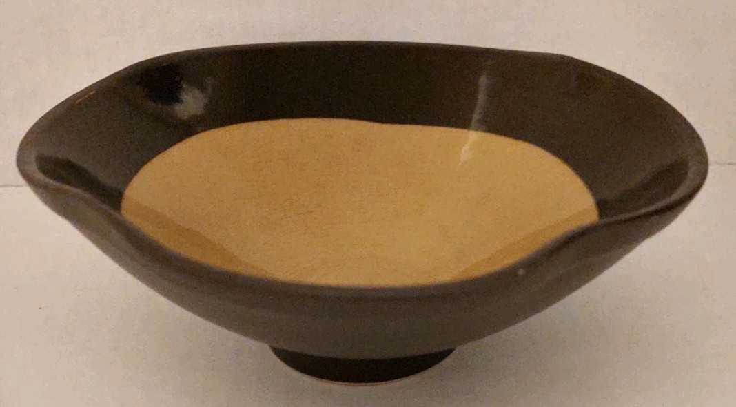 Vtg.MCM Freeform Chocolate & Butterscotch Brown Two Tone Pedestal Bowl-Read Des.