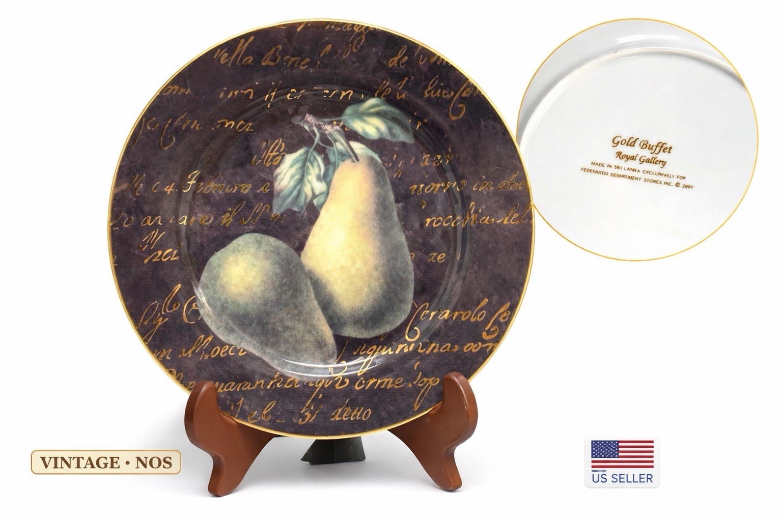 Gold Buffet Royal Gallery Pear Salad Dessert Plate 8.5” Gold Trim Sri Lanka