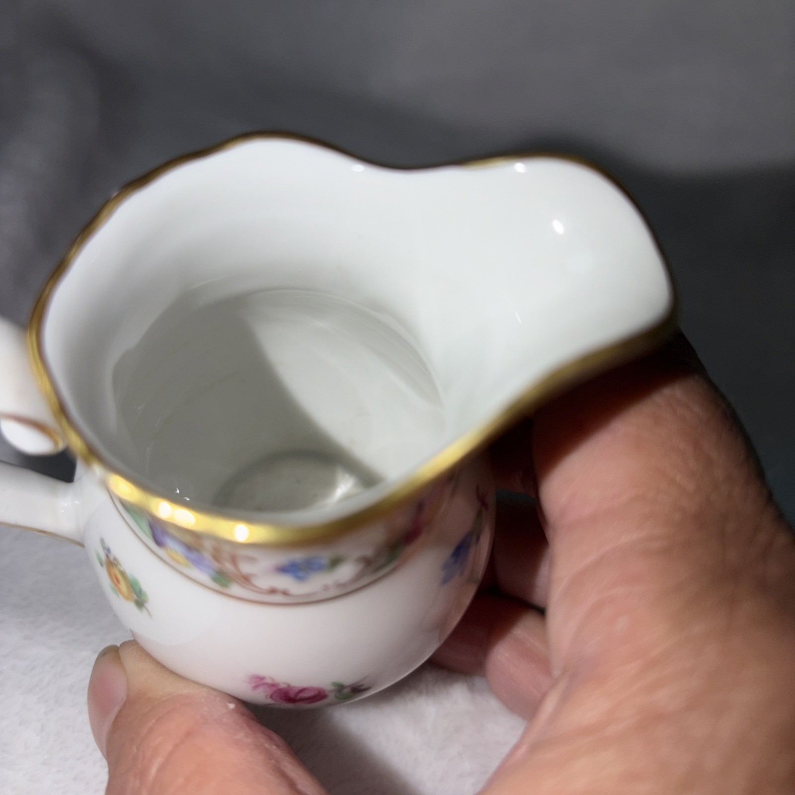 Schumann Germany Empress Dresden Flowers Footed Mini Creamer 3.25″ Vtg 70s EUC