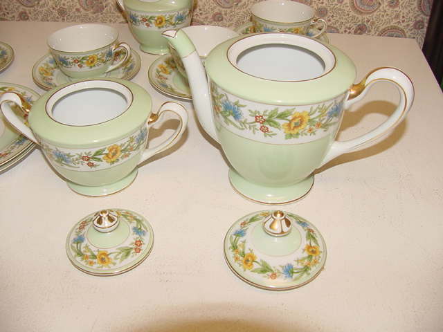 21 Aichi China Occupied Japan Tea Pitcher Creamer Sugar Bowl 6 Plate Saucer Cup