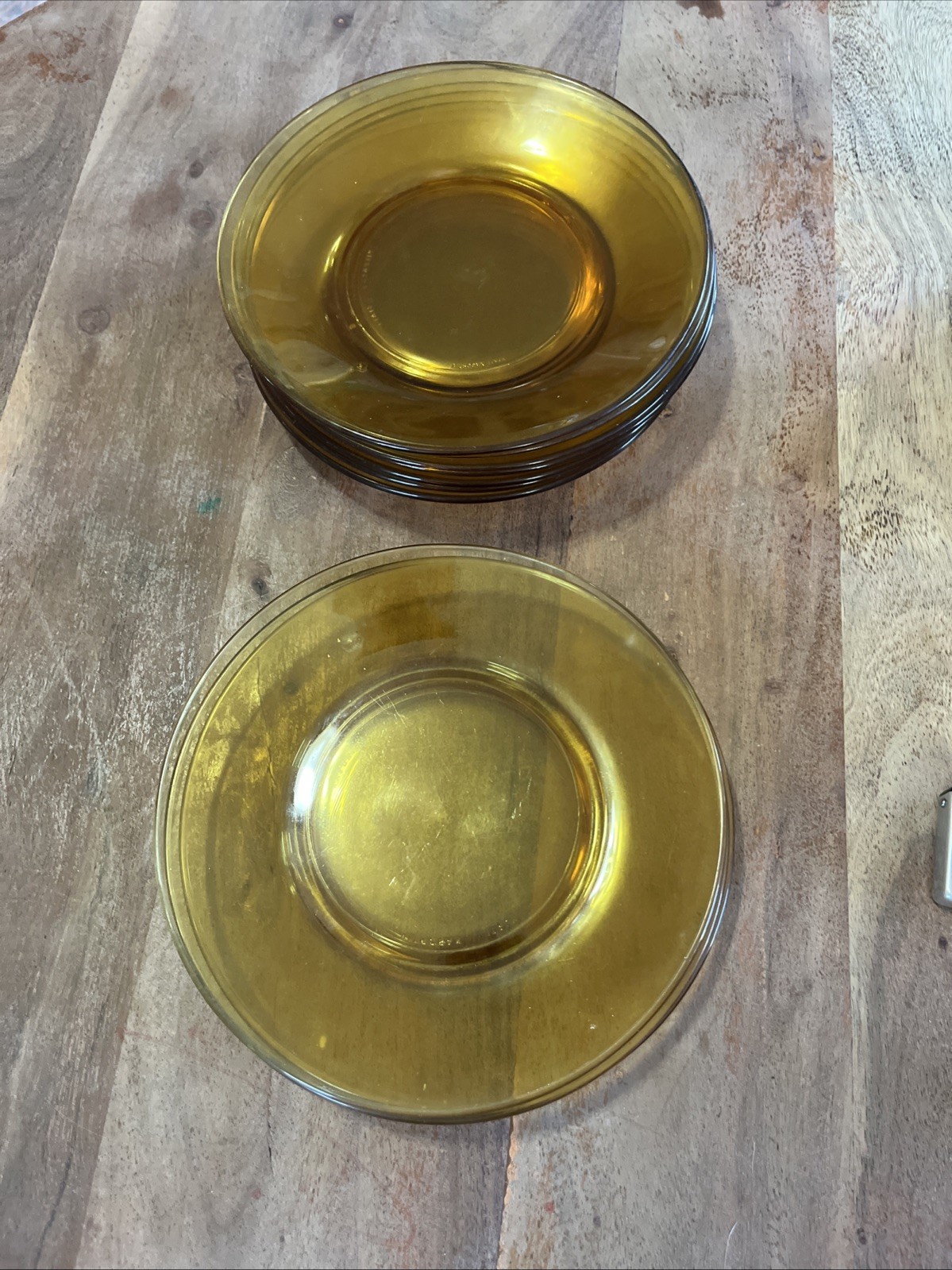 Vintage 1970’s Vitrosax Italy Amber Glass 7.25” Dinner Plates Set of 10