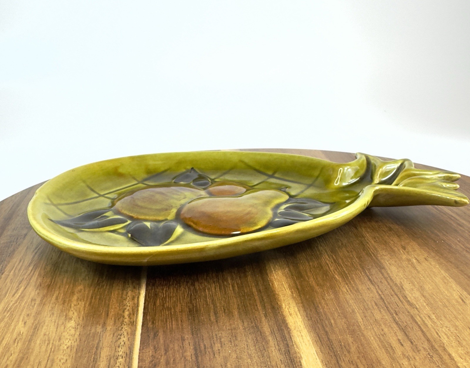 Vintage Los Angeles Potteries Pineapple Shaped Serving Dish 1965 Olive Green