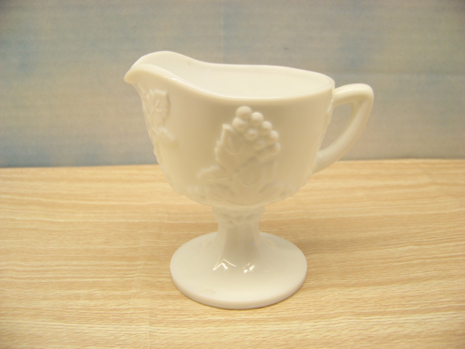 Milk Glass Creamer – Grape Design – Pedestal Base