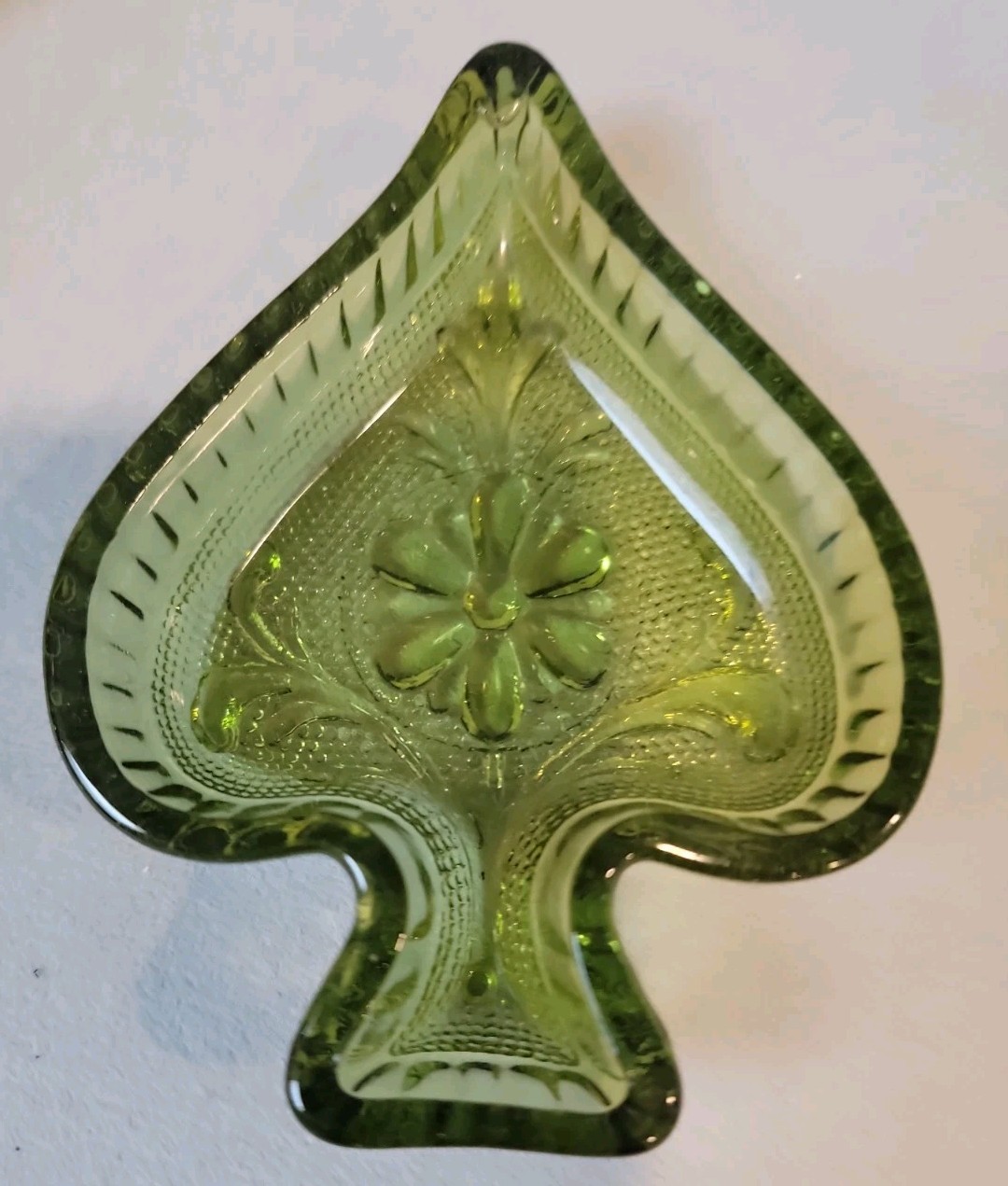 Vintage Indiana Glass Tiara Sandwich Green Spade Diamond Nut Trinket Dishes