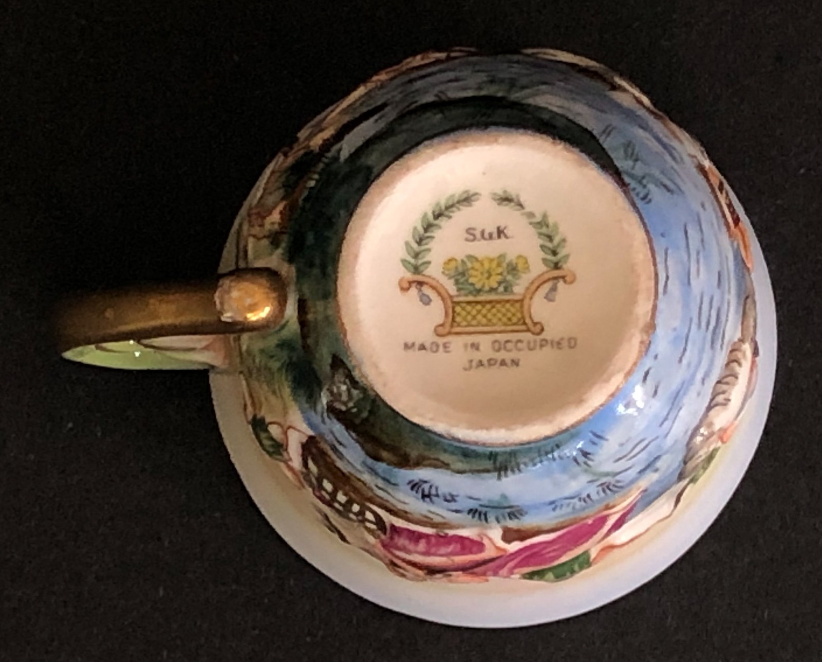 Vtg SGK Demitasse Cup Made in Occupied Japan Embossed Cherub Mermaid Instruments