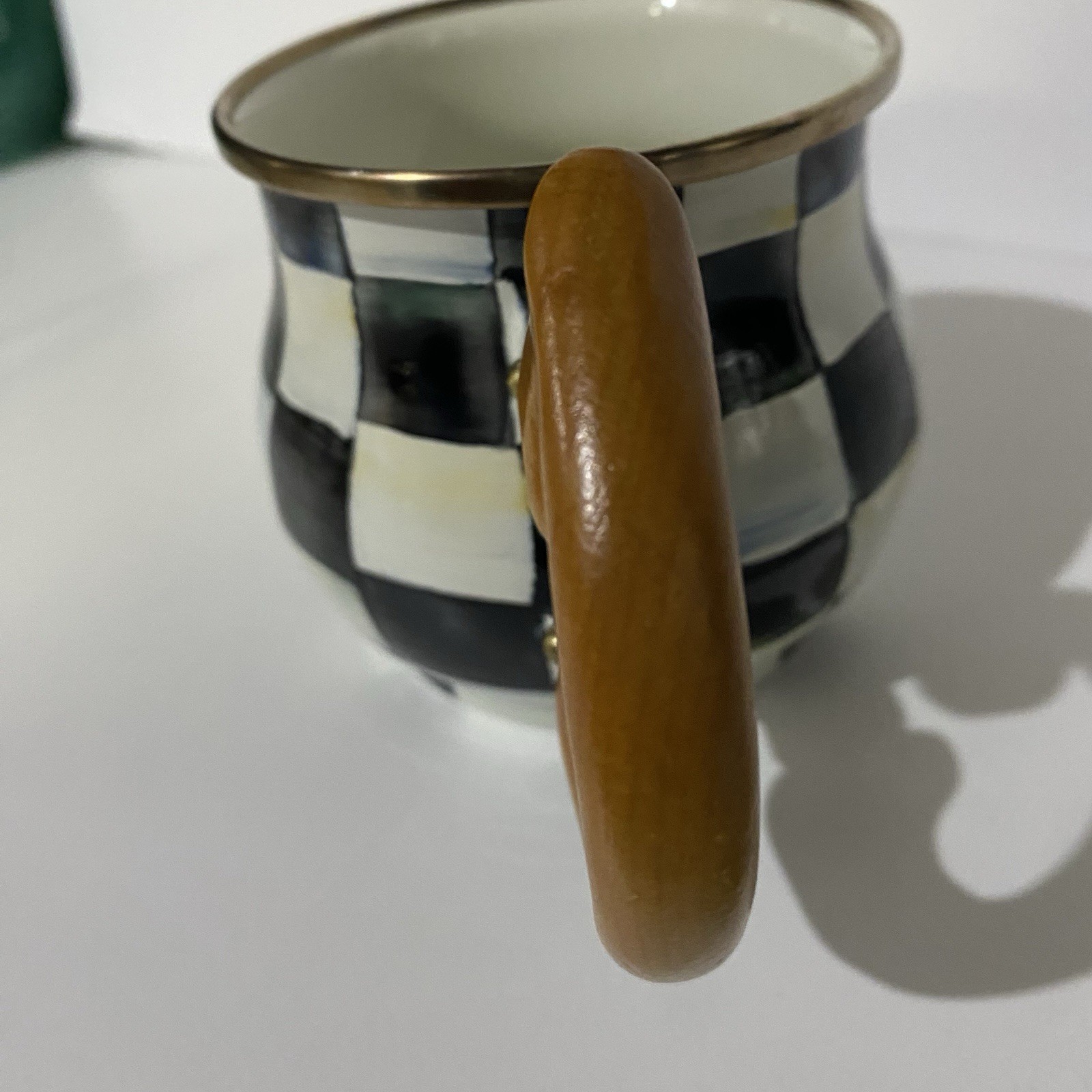 MacKenzie-Childs Vintage Courtly Check Enamel Creamer with Wooden Handle