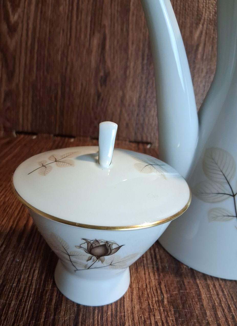Rosenthal Porcelain Set Teapot Tea Pot Creamer Sugar Bowl Shadow Rose Vintage