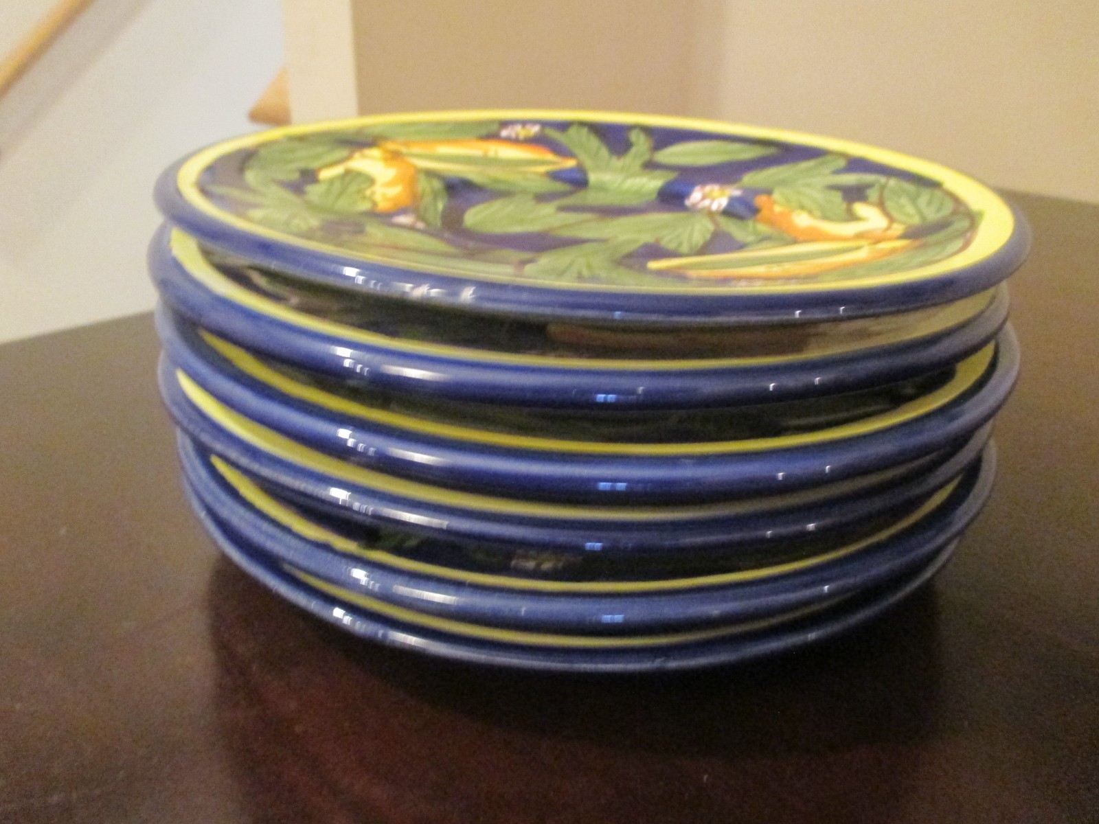 Le Souk Ceramique Tunisia SAUCER ONLY Set of 6 Cobalt Blue Yellow Lemons