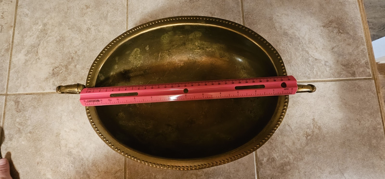 Brass Centerpiece Bowl Compote w/Koi fish Handles, Pedestal Base, Beaded Rim