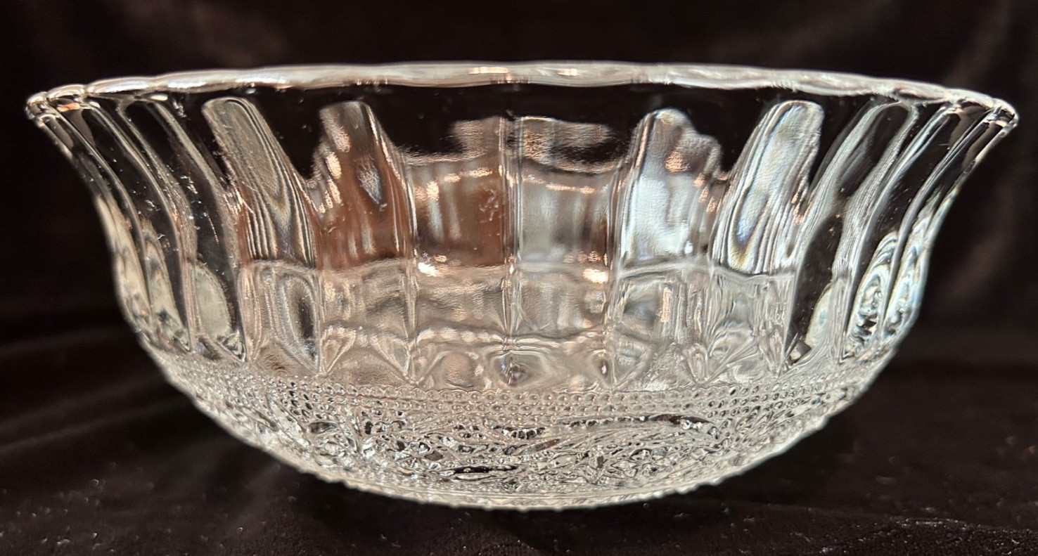 Set of 4 Vintage KIG Malaysia Fleur De Lis Round Glass Bowls 6 3/4″ Clear Glass
