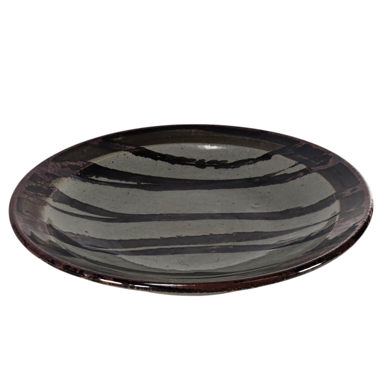 Vintage Studio Art Pottery Centerpiece Bowl 13” Organic Stripes Brown Taupe