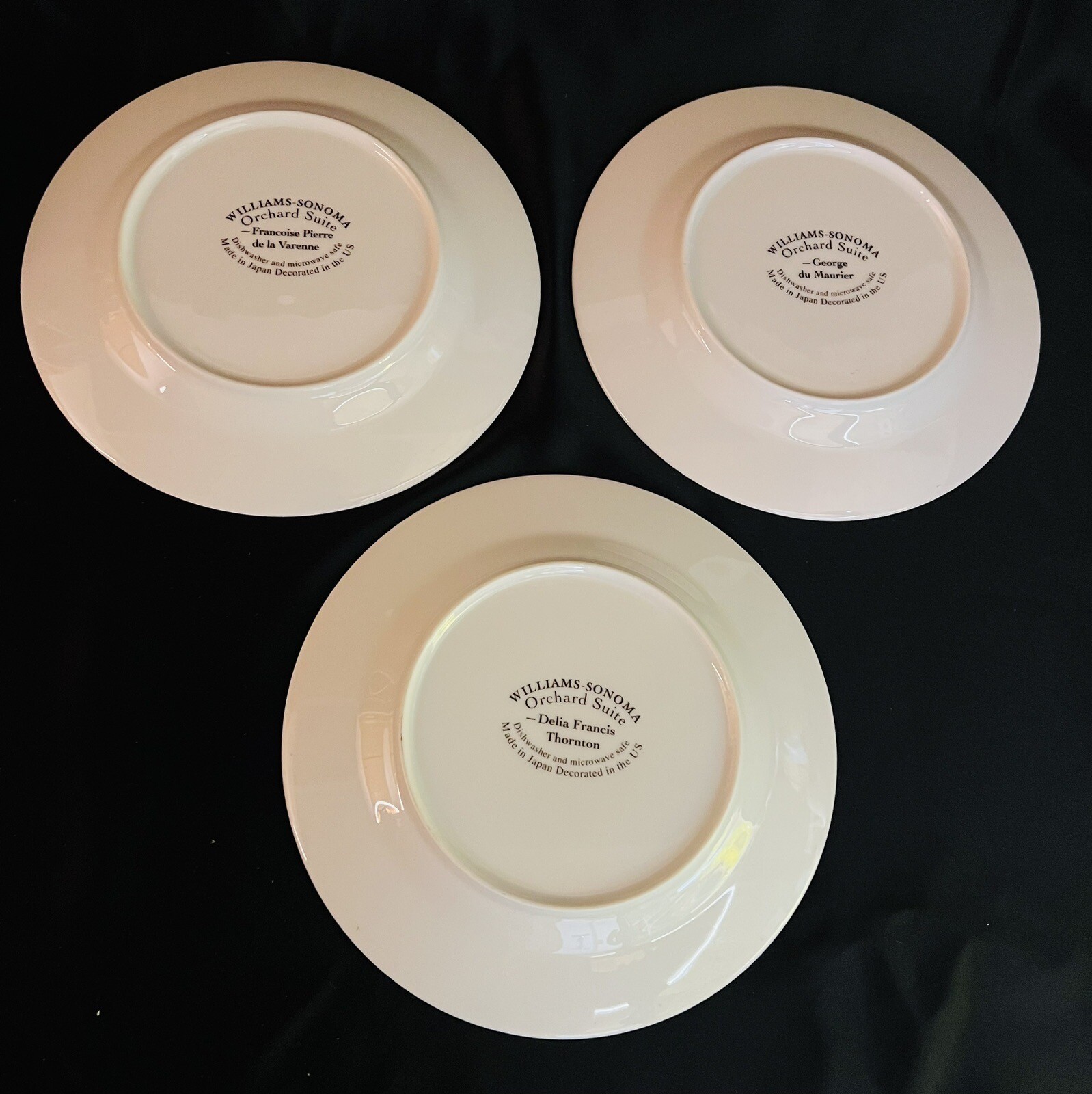 3 Williams Sonoma ORCHARD SUITE Accent Salad Plate Pears Plum Peach Fruit