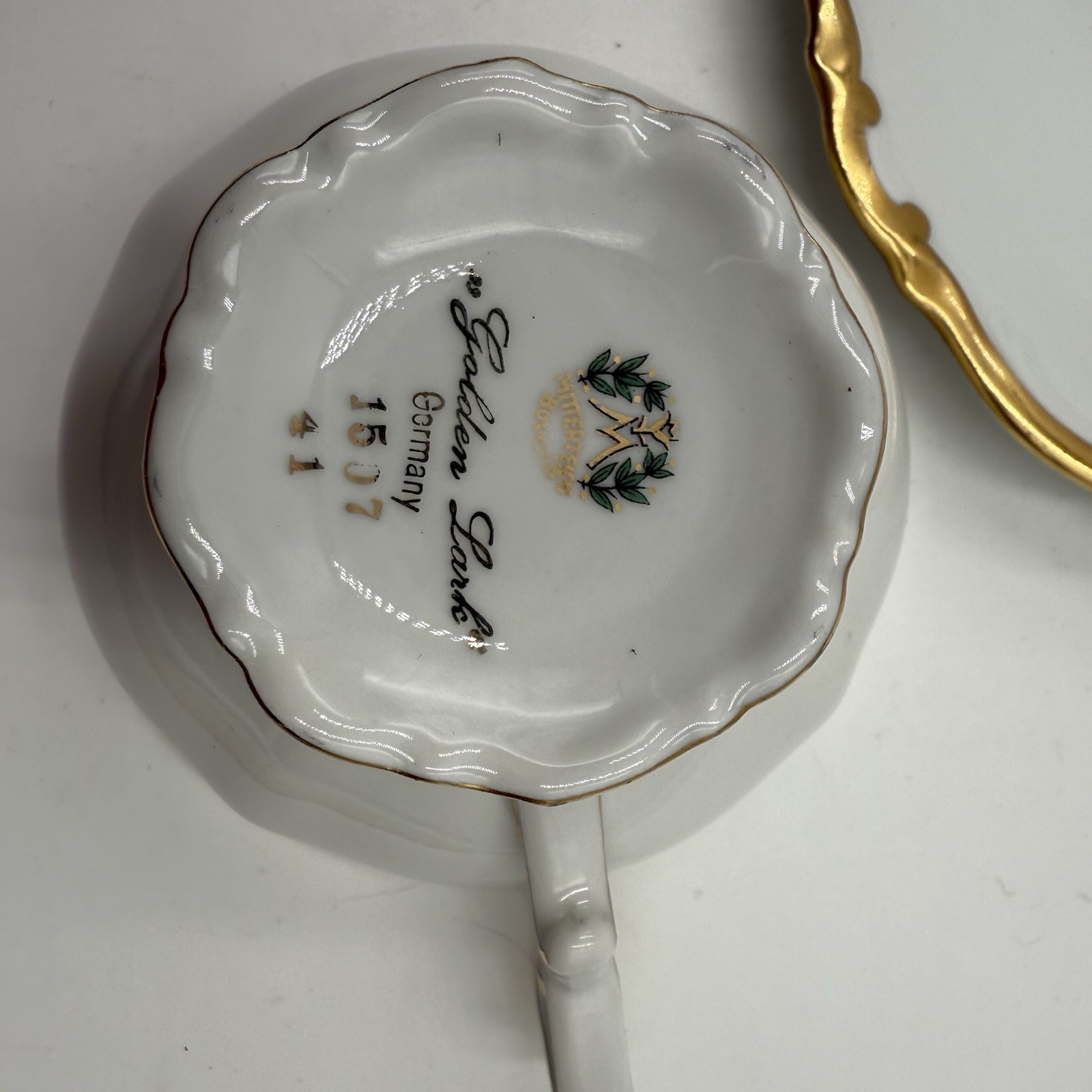 Mitterteich Bavaria Golden Lark Tea Coffee Cups Saucers Set of 3 Made in Germany