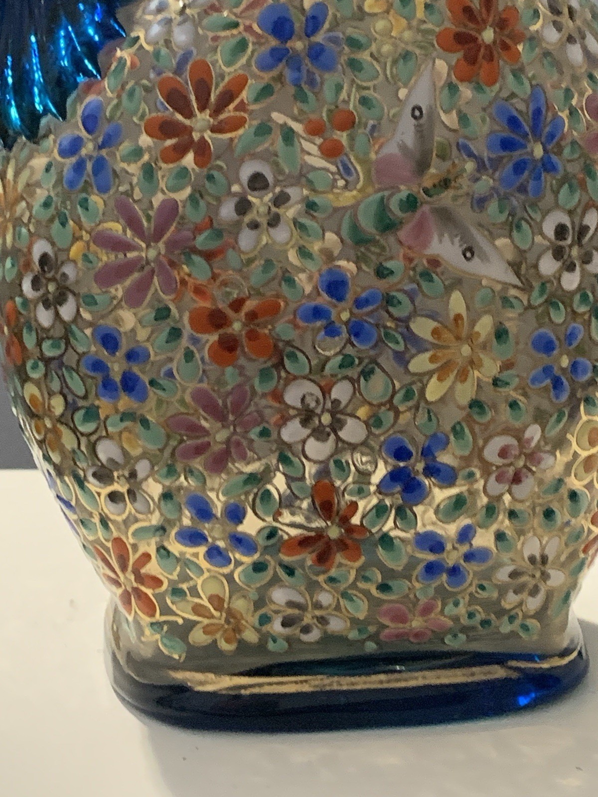 Vintage Rare Moser Hand Painted Multicolor Floral Art Glass Pitcher with Handle