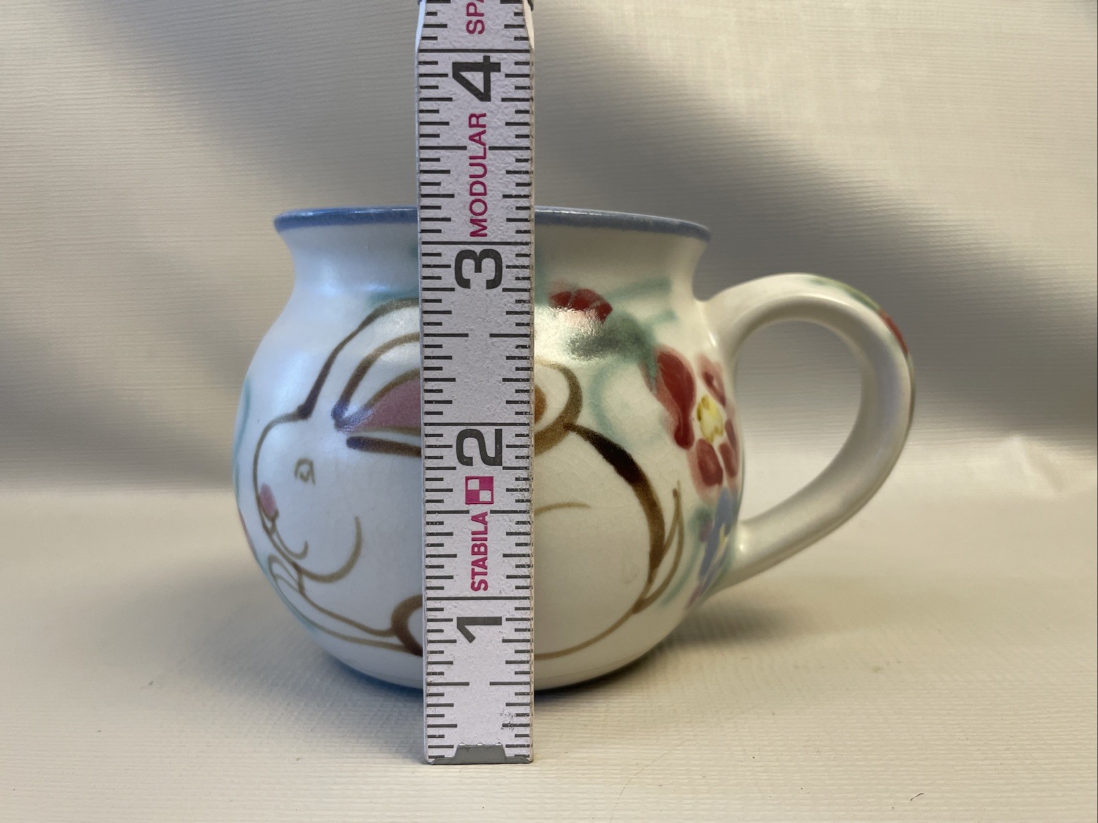 Clouds Folsom Signed Hand-Made Hand Painted Floral & Rabbits Mug 1997