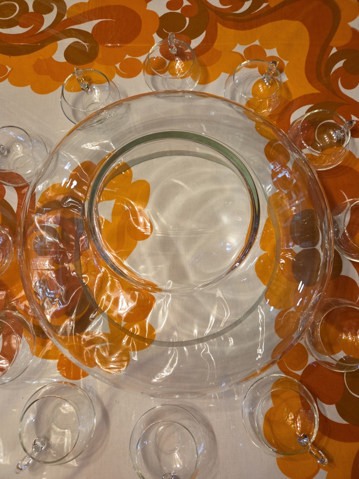 3CHIPS* 14 Piece Hand Blown Crystal Moderno Riekes Crisa Punch Bowl Set w/Ladle
