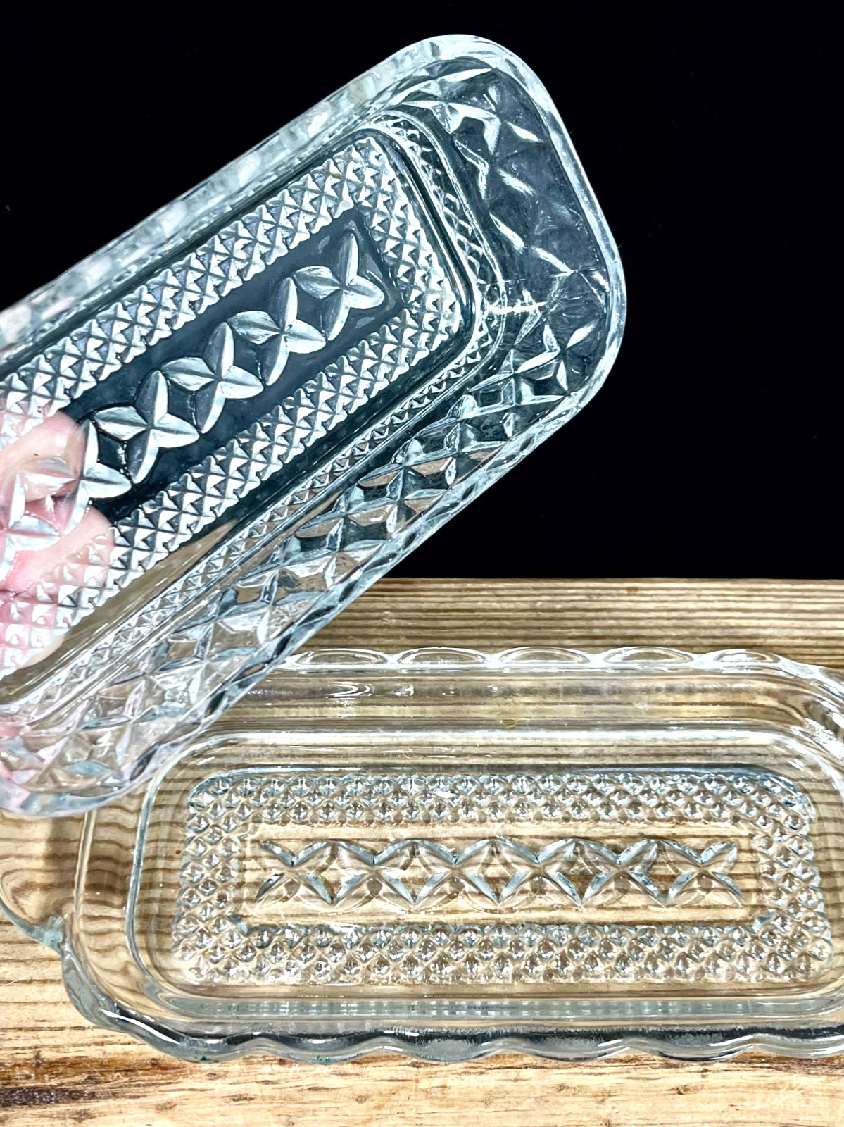 Vintage Anchor Hocking Wexford Cut Glass Covered Butter Dish 2 Pc with Lid