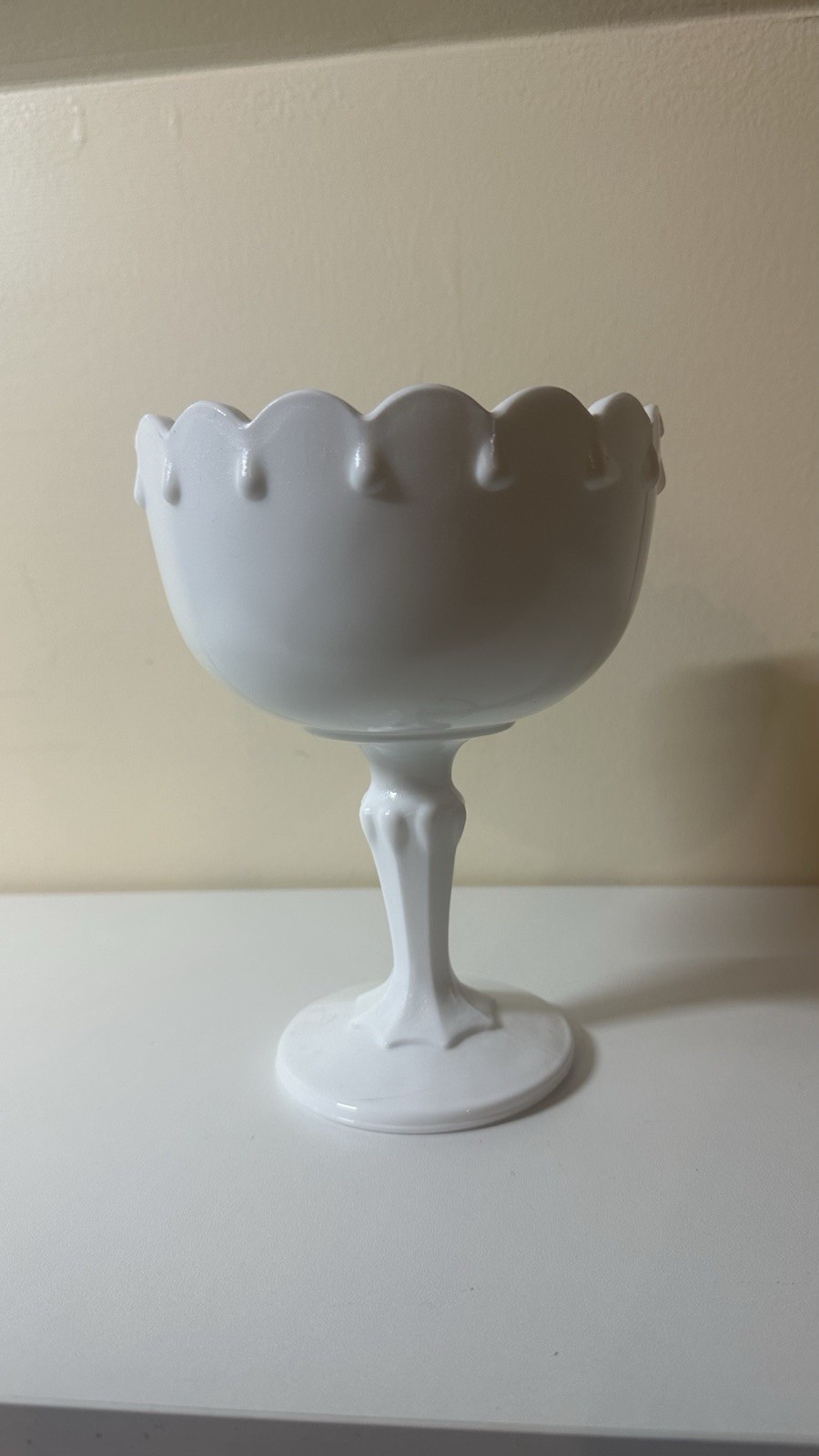 Vintage Indiana Glass White Milk Glass Compote Bowl Teardrop Pedestal – Medium
