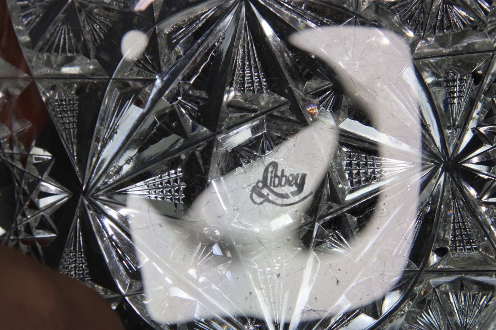 Vtg LIBBEY American Brilliant Period Cut Glass Candy Trinket Dish Stars 6″ x 6″