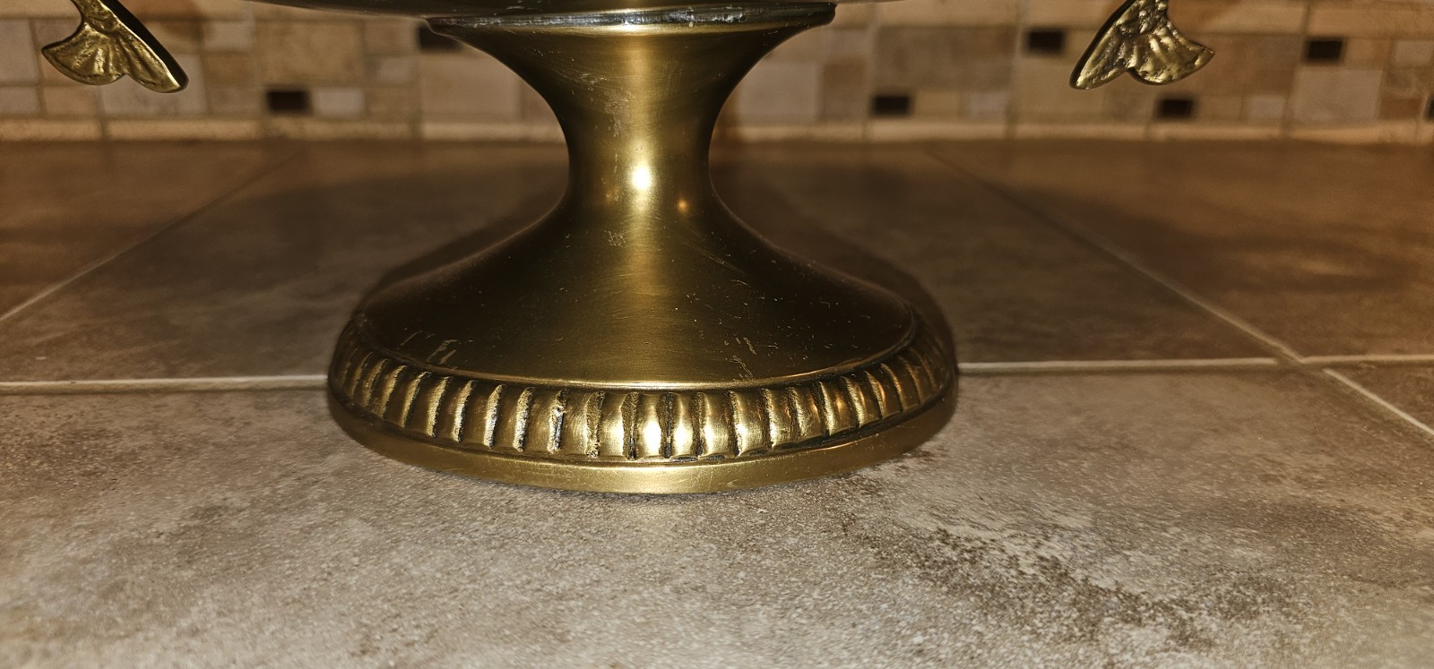 Brass Centerpiece Bowl Compote w/Koi fish Handles, Pedestal Base, Beaded Rim