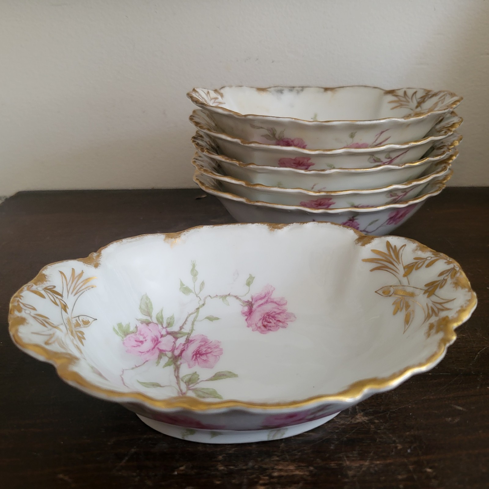 Haviland Limoges France Schleiger Baltimore Rose Set Of 6 Oval Dessert Bowl