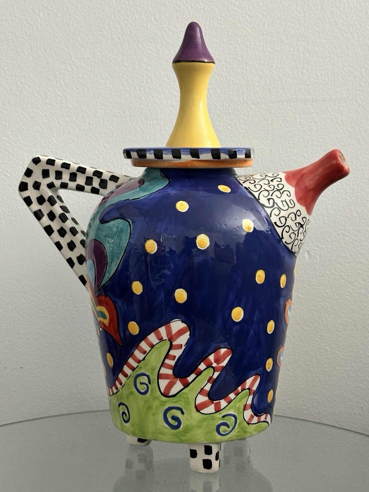 Kat Taylor Designs 11” Ceramic Teapot Hand Painted Art Pottery Whimsical Alice