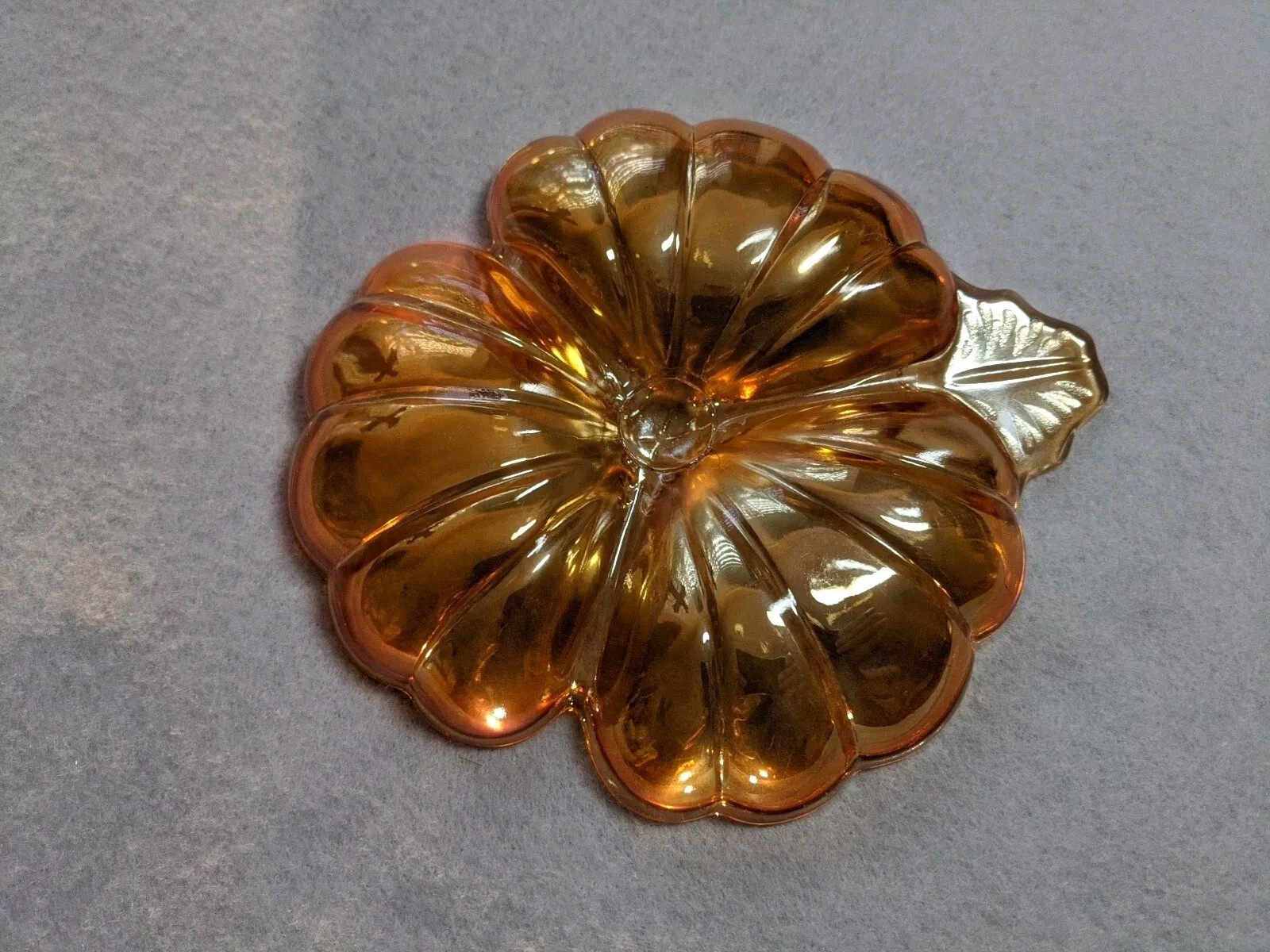 Vintage Amber Marigold Carnival Glass 3 Section Flower Leaf Candy Nut Dish