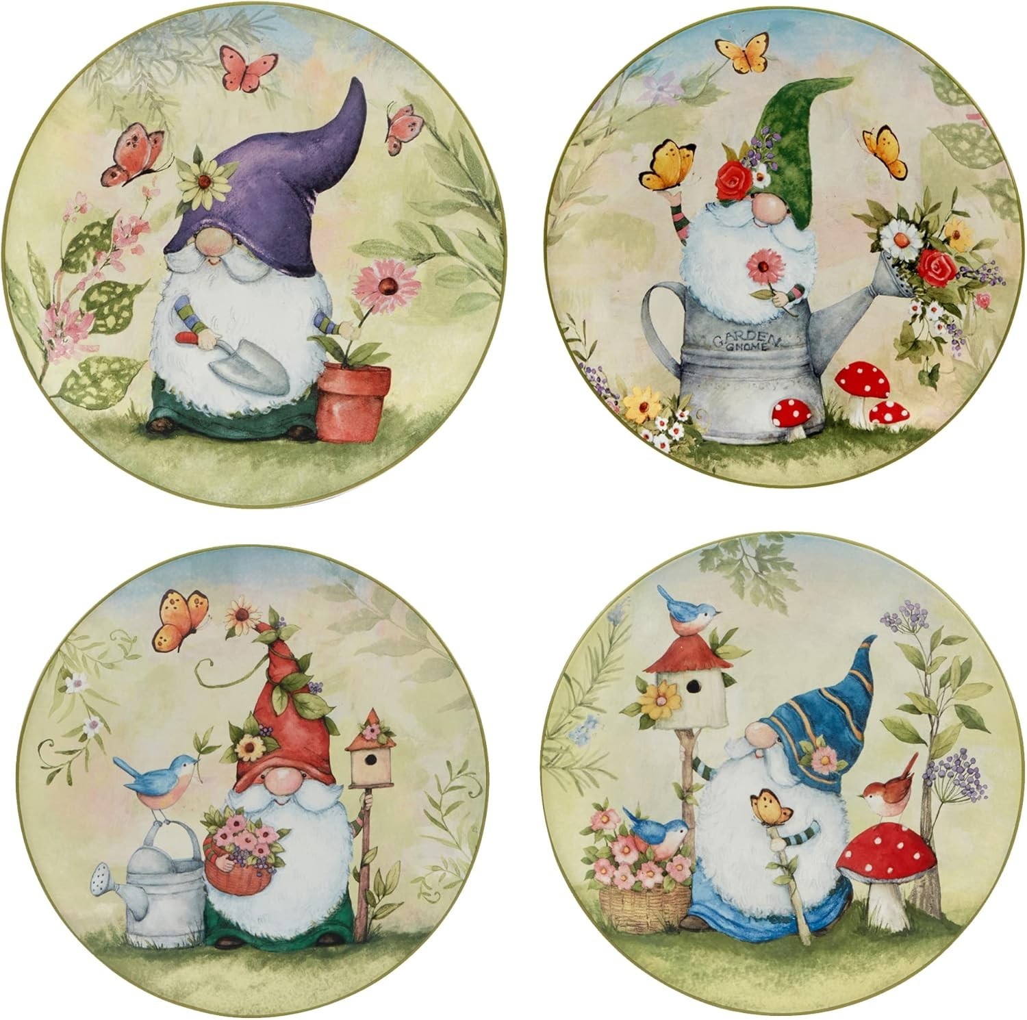 Garden Gnomes 9″ Salad/Dessert Plates, Multicolor, Mediu