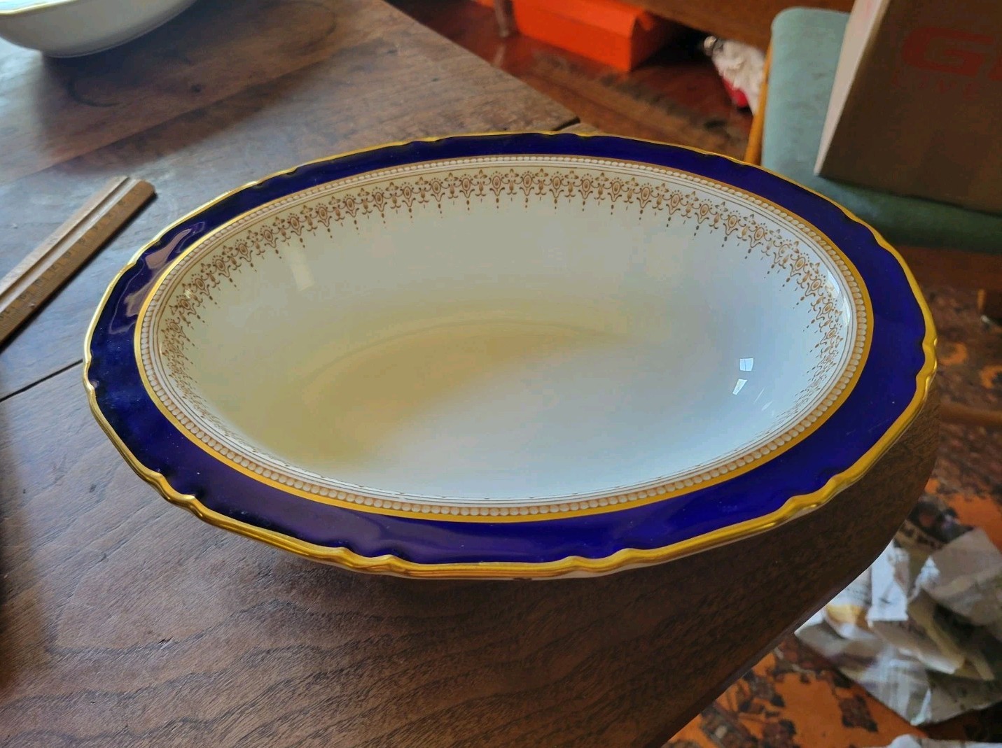 1980s Vintage ROYAL WORCESTER Fine Bone China REGENCY BLUE 10″ Oval Serving Bowl