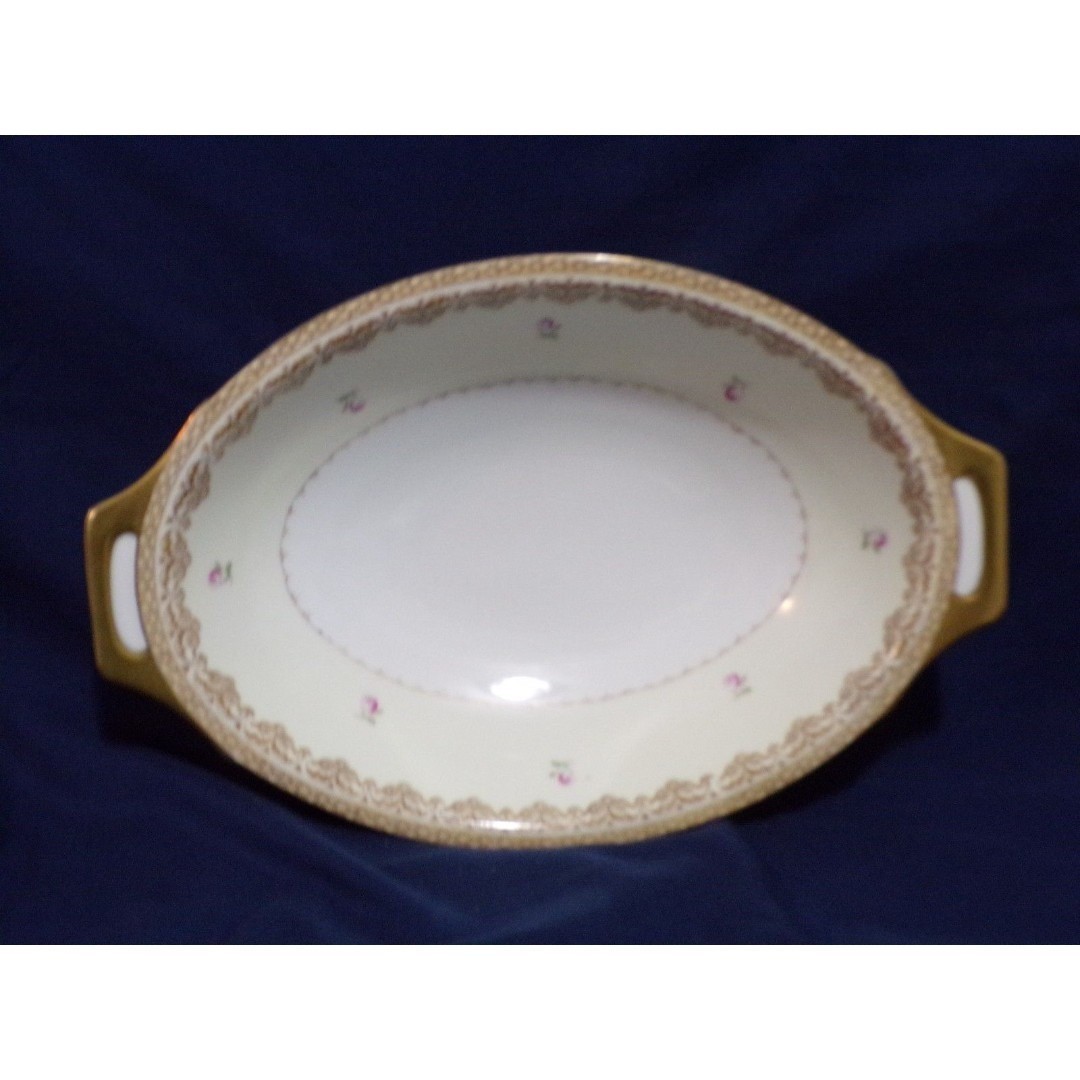 Meito China Set 1940s Gold Rimmed Floral design Hand Painted Oval Serving Bowl