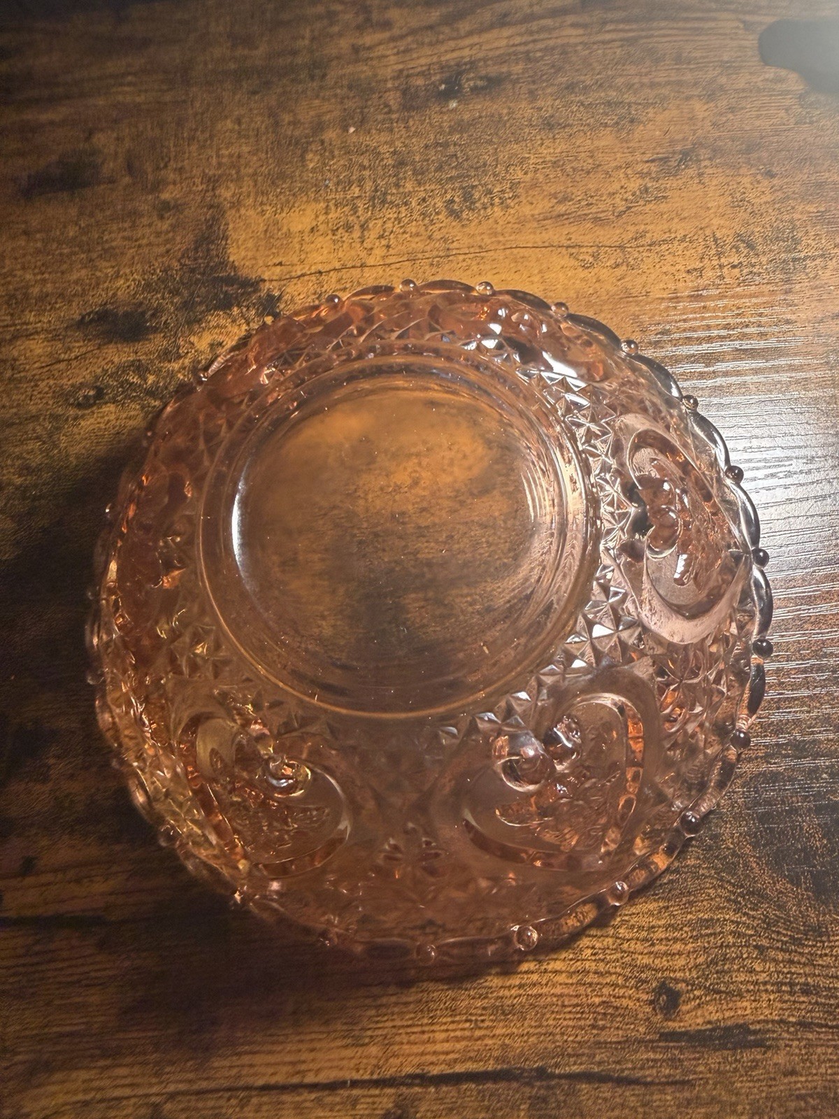 Vintage KIG Hearts & Flowers Pink Glass Candy / Trinket Dish with lid 7 in.