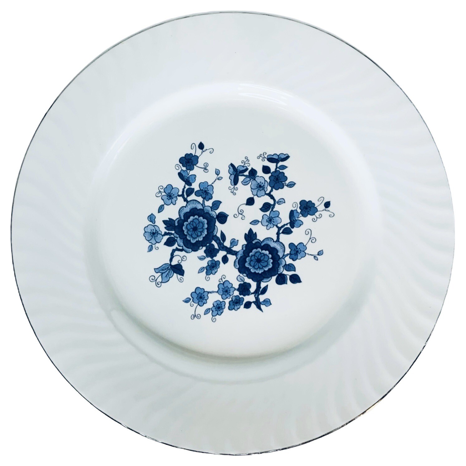 Wedgwood & Co ROYAL BLUE Flowers Swirl Ironstone 10 1/8″ Dinner Plate MINT