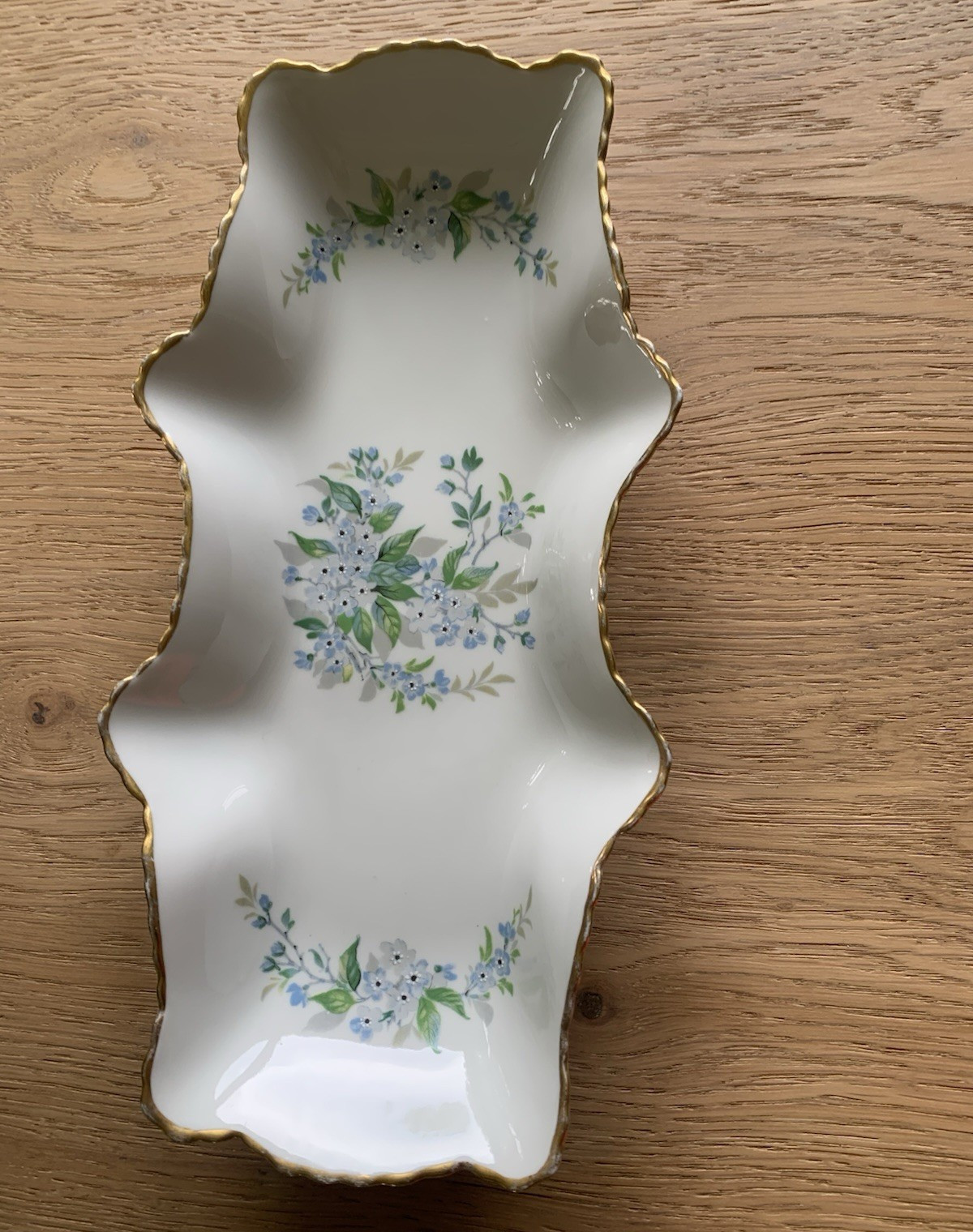 Limoges France White Porcelain Rectangular Floral Tray Blue Green Gold Trim
