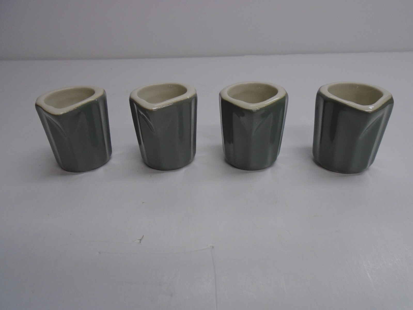 Vintage “HALL” 2″ RESTAURANT CREAMERS , “GRAY FLUTED” – Matched Set of (4), NOS