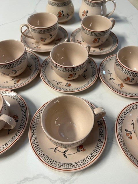 Set 18pc Johnson Brothers Zephyr Old Granite Tea Cups Saucers Creamer Sugar NEW