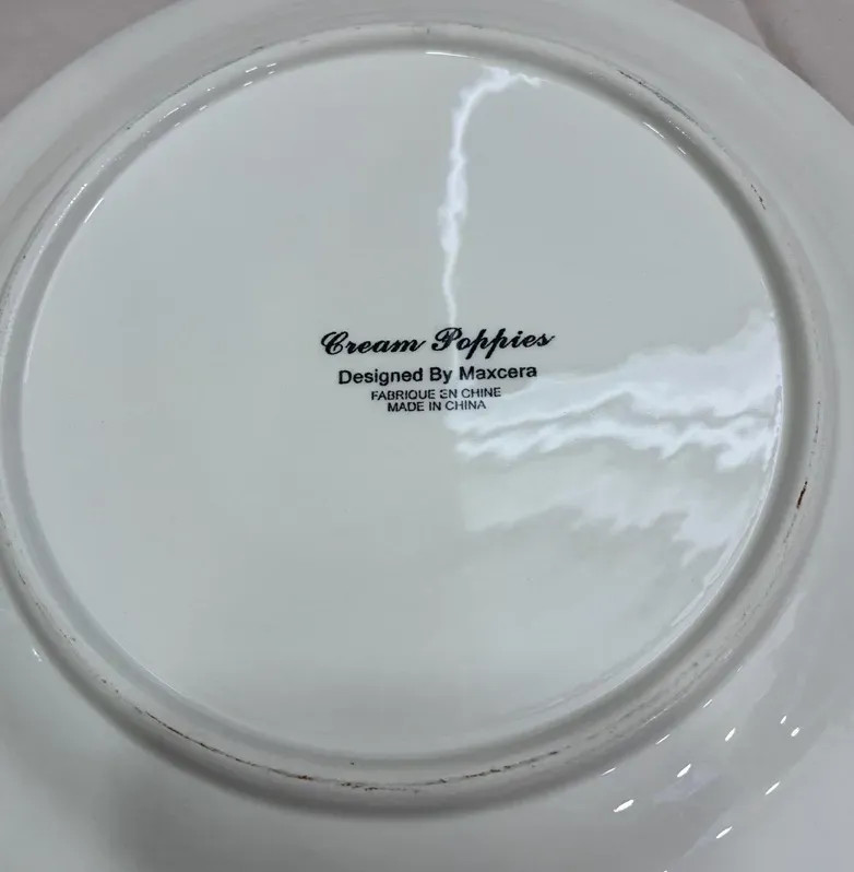 Cream Poppies Red Flower Dinner Plate 11″