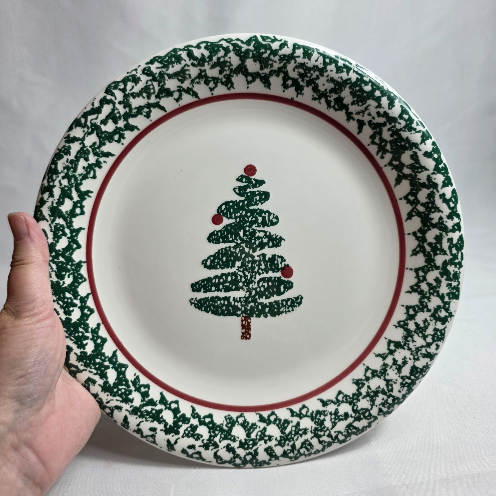 ONE Furio Christmas Tree Dinner Plate Green Sponge Tree & Edge Made in Italy