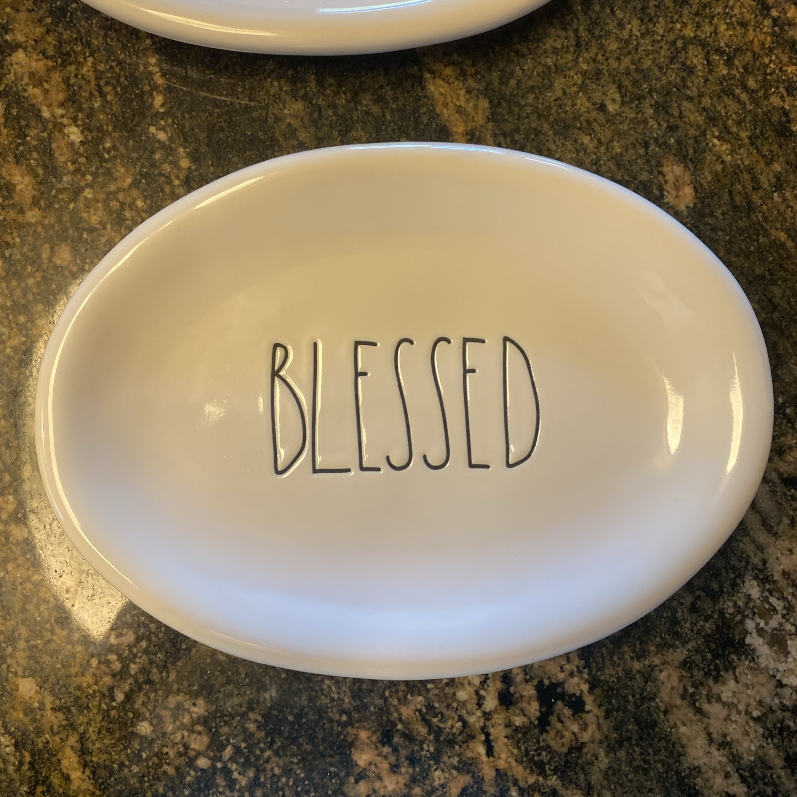 4x Rae Dunn Blessed Oval Plate Appetizer Farmhouse Decor Cottage Minimalist EUC