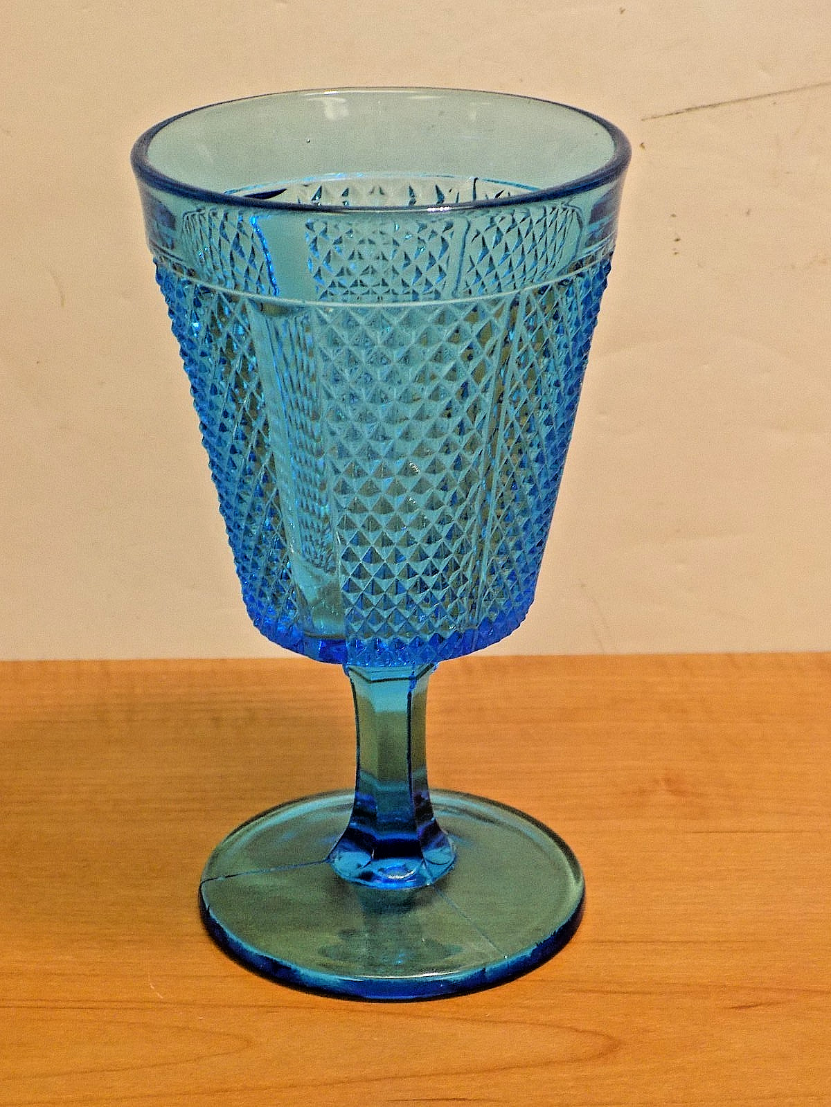 CHALLINOR, TAYLOR & Co Later Paneled Diamond Point #411 Blue EAPG 1880s Goblet